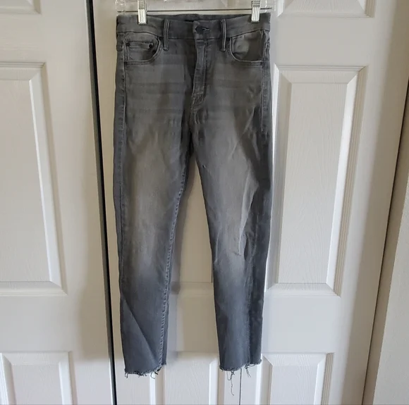 MOTHER HIGH WAISTED LOOKER . SKINNY LEG. SZ 25. STRETCH GREY. RAW HEM. - Picture 1 of 8